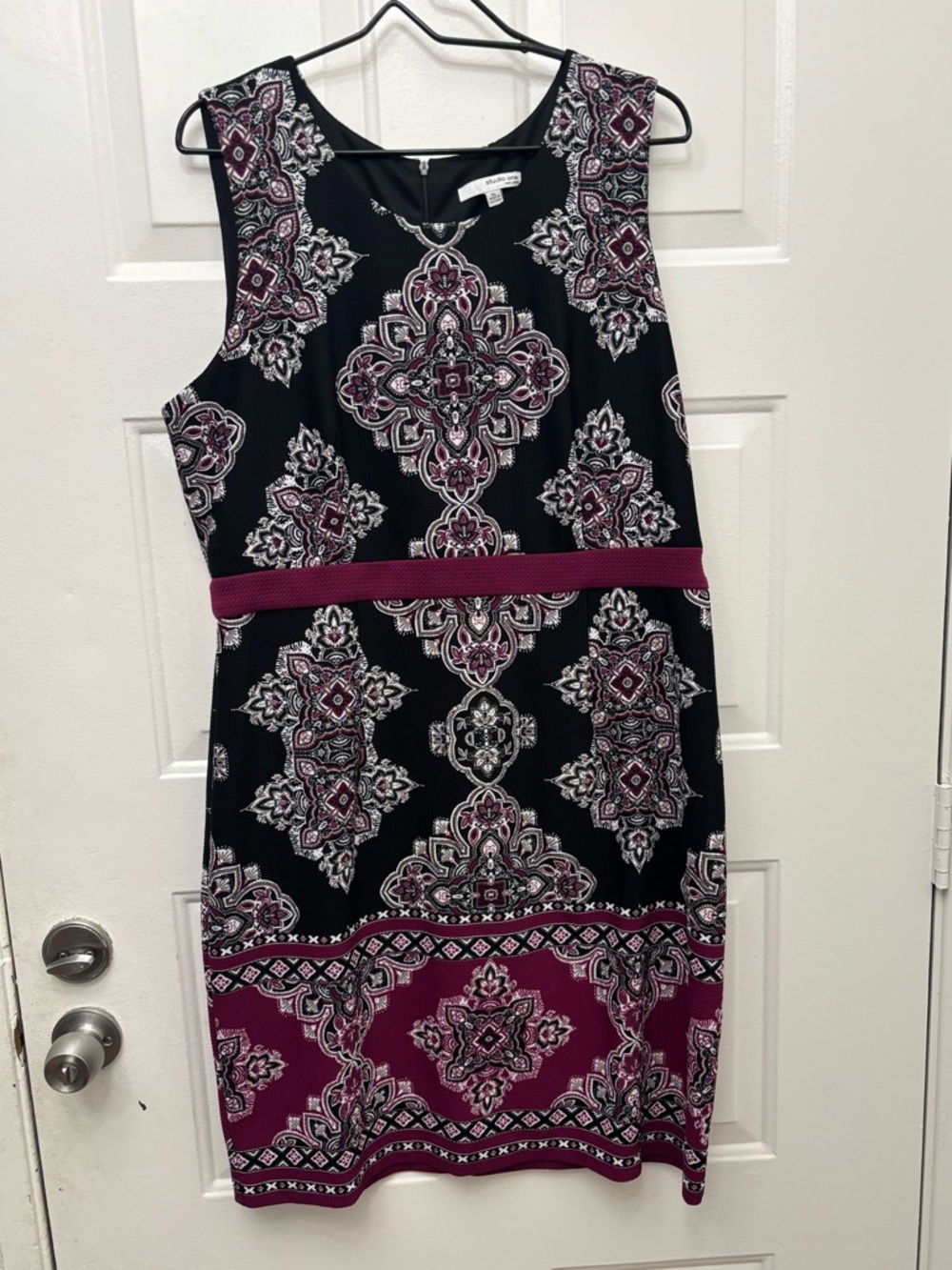 Studio One Black & Berry Medallion Midi Sheath Dress